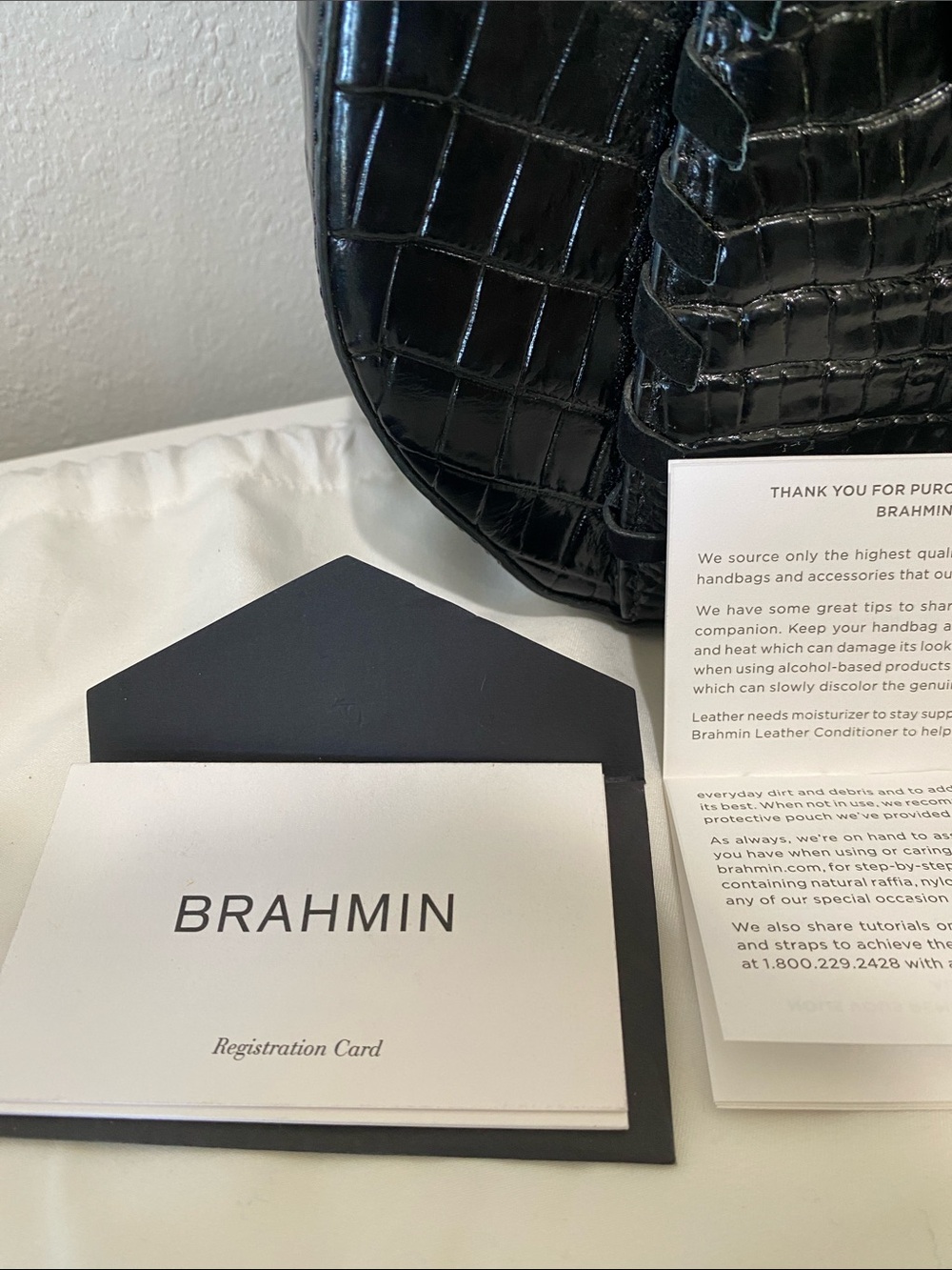 Brahmin Black Croc-Embossed Leather Satchel with Tassel and Matching Wallet ๐ค๐ - Picture 10 of 10